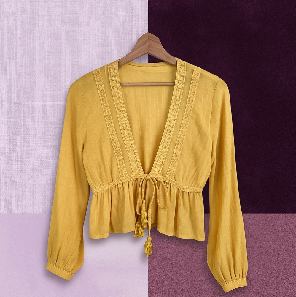 Free People Mustard Boho Peasant Blouse